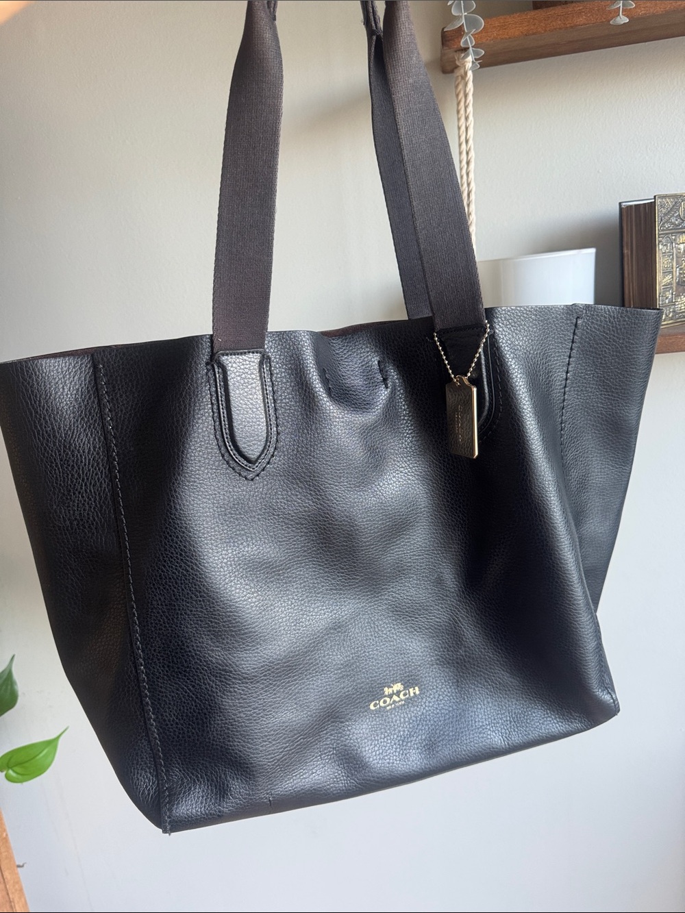 Coach Black Derby Leather Tote Bag with Coach Gold HangTag